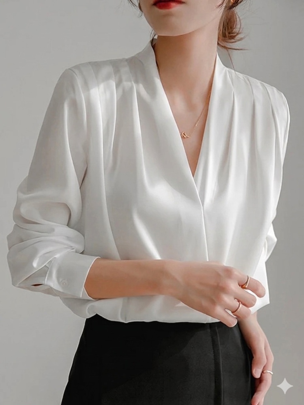 Women’s White V-Neck Blouse - Casual Lightweight Top